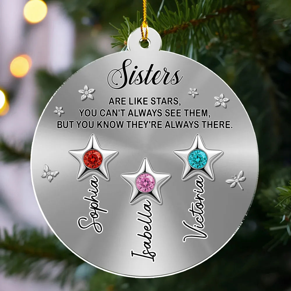 Personalized Sisters Acrylic Ornament with Star Design, Sparkly Birthstone Look, Holiday Decor, Creative Sister Gift