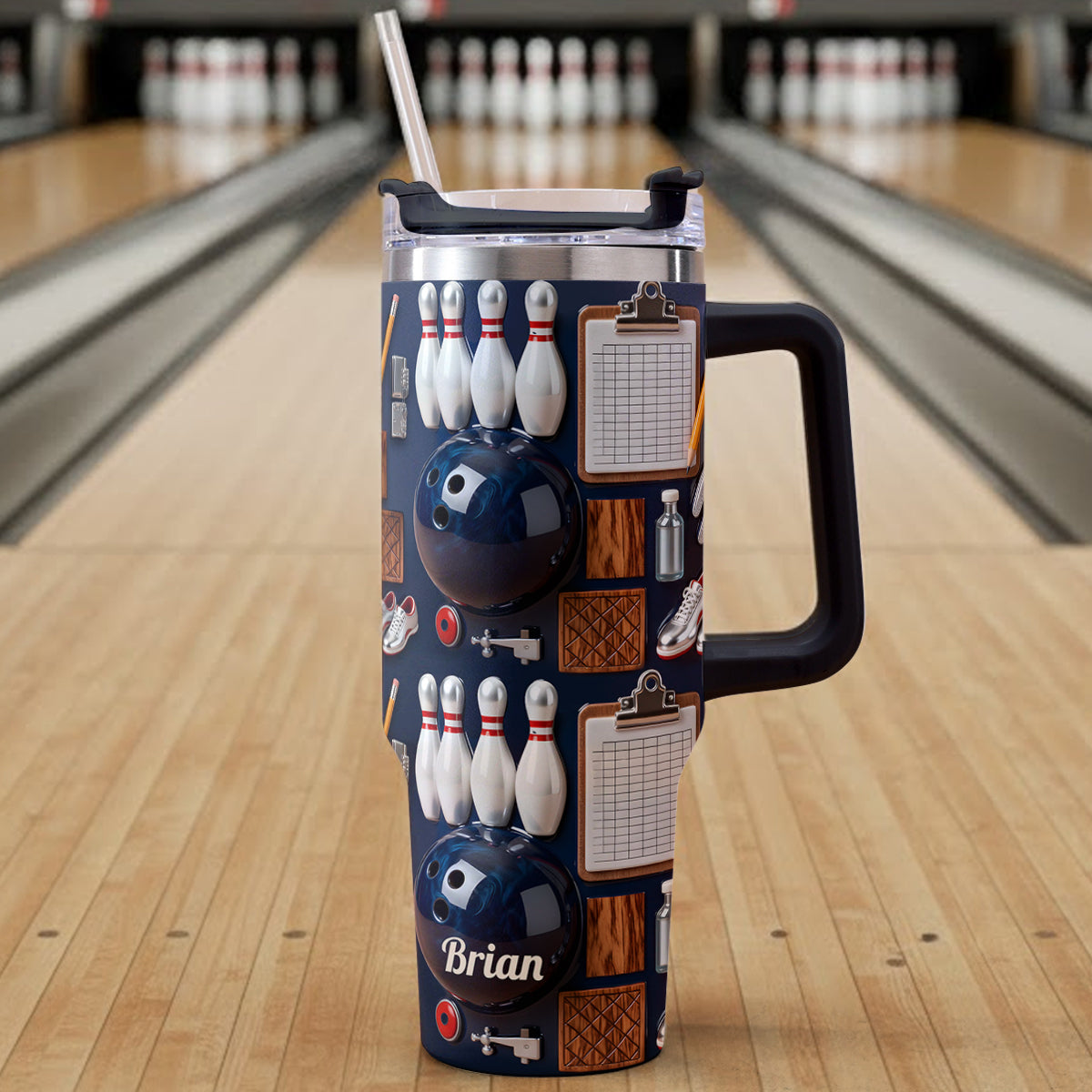 Love Bowling - Personalized Bowling Tumbler With Handle