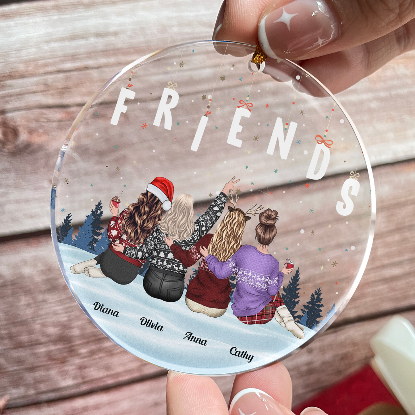 Personalized Acrylic Ornament for Friends Group, Winter Theme Holiday Keepsake