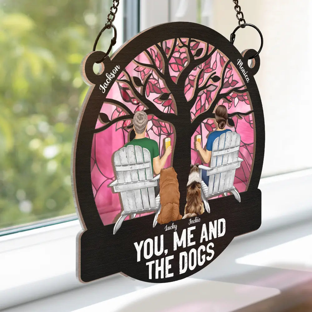 "Raising a Toast Through the Seasons - Custom Couple & Dog Ornament, A Heartwarming Gift for Wife or Husband"