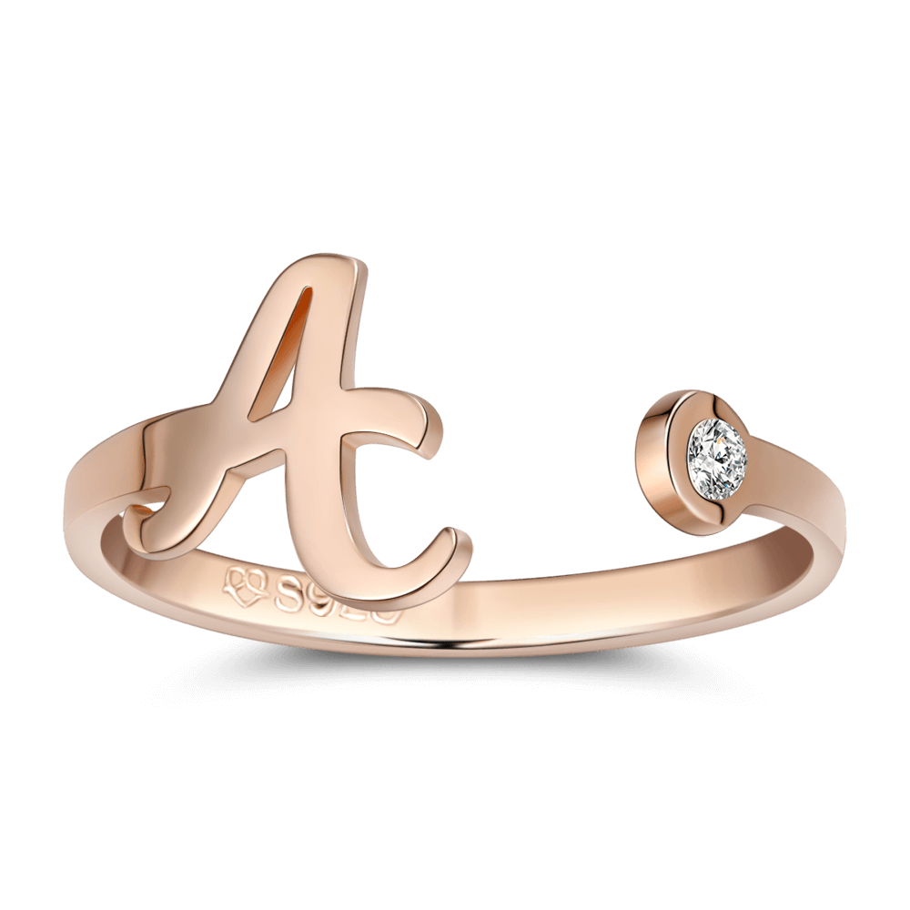 Letter Inital - Personalized 925 Sterling Silver Rose Gold Ring