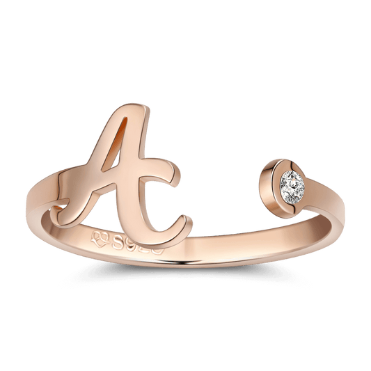 Letter Inital - Personalized 925 Sterling Silver Rose Gold Ring