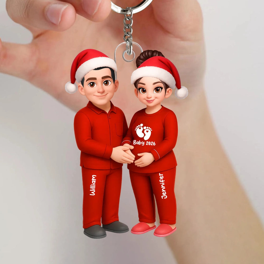 🎉 Ultimate Baby Reveal/Christmas Gift! Personalized Expecting Parents Ornament & Keychain | Custom Names, Skin/Hair Colors
