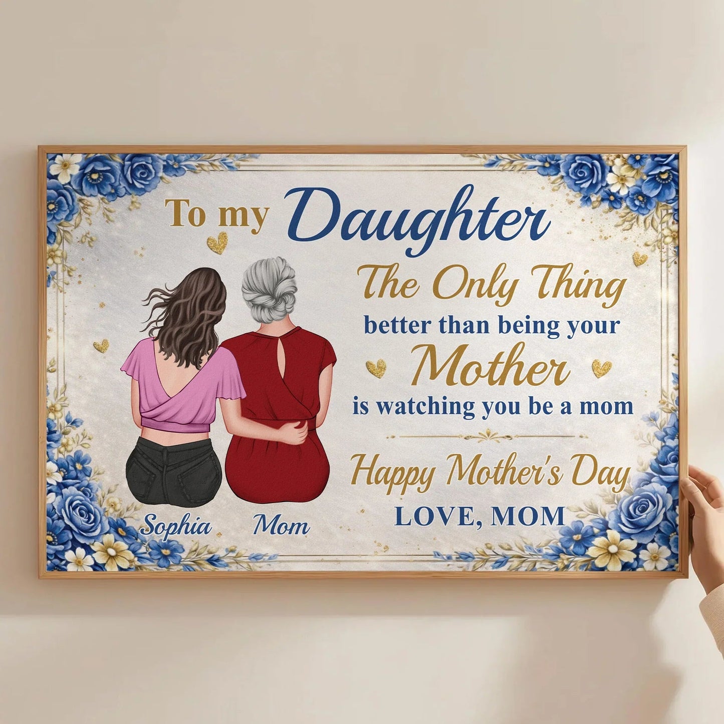 Personalized Mother-Daughter Poster, Back-Hug Illustration Wall Art, Mother's Day Gift That Celebrates Her Becoming a Mom