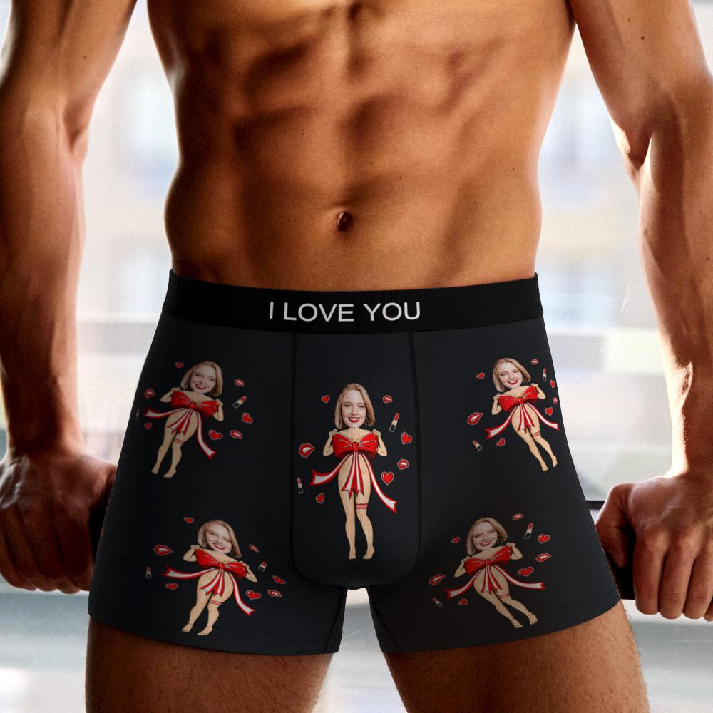 Custom Photo Boxer Red Bow AR View - Personalized Couple Men's boxer briefs