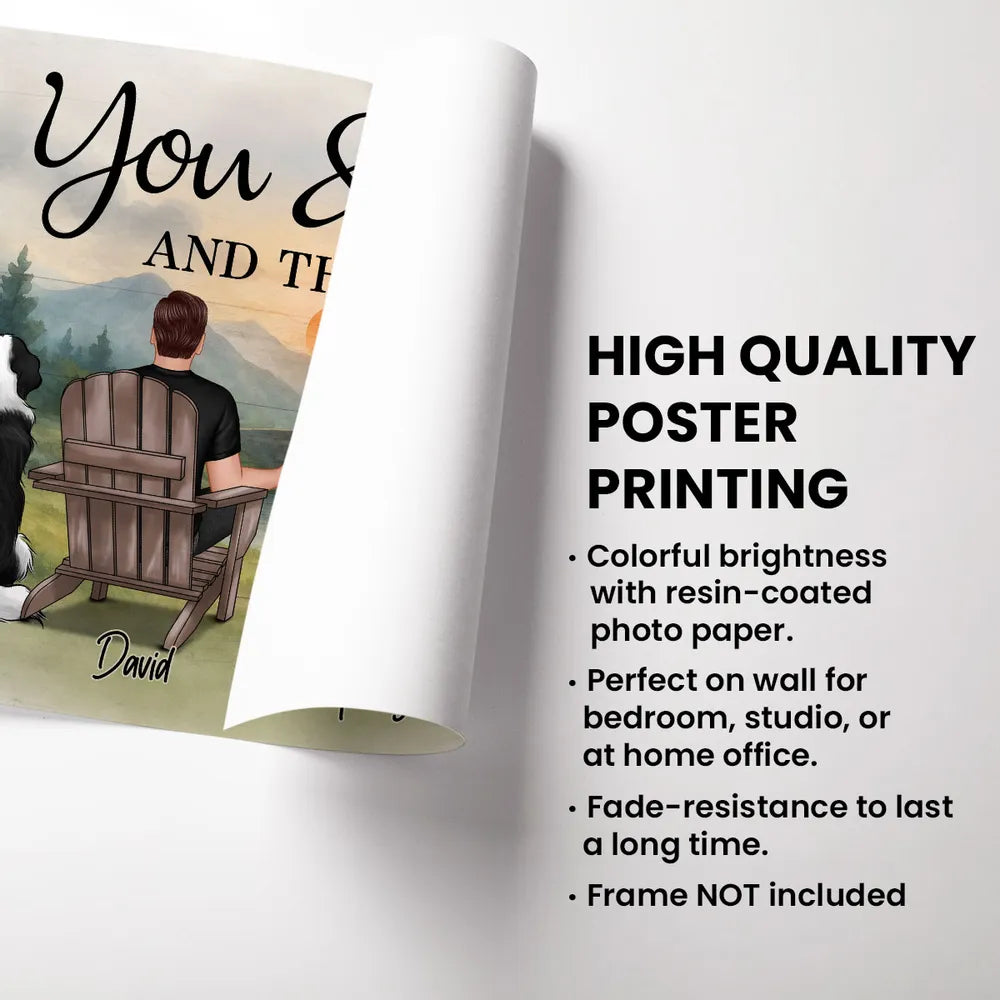"You & Me and the Dogs – Customizable Couple Poster with Pets, Personalized Beach Scene"