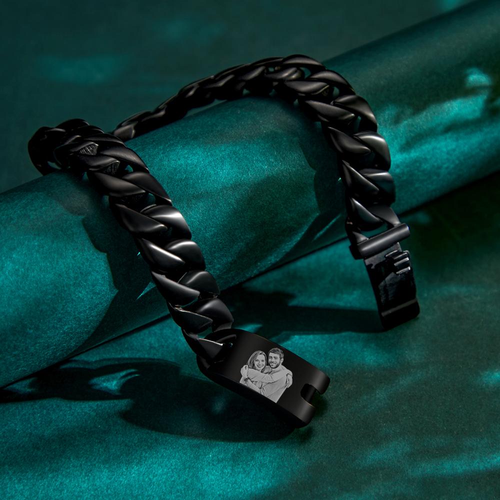 Any Photo - Personalized Photo Engraved Thick Chain Bracelet