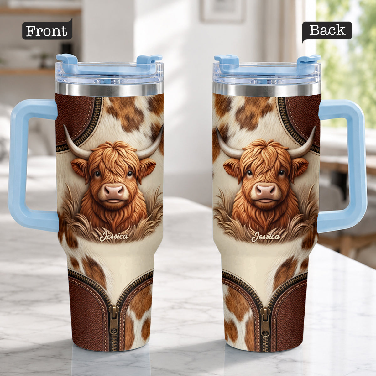 Cute Highland Cow - Personalized Highland Cow Tumbler With Plush Charm