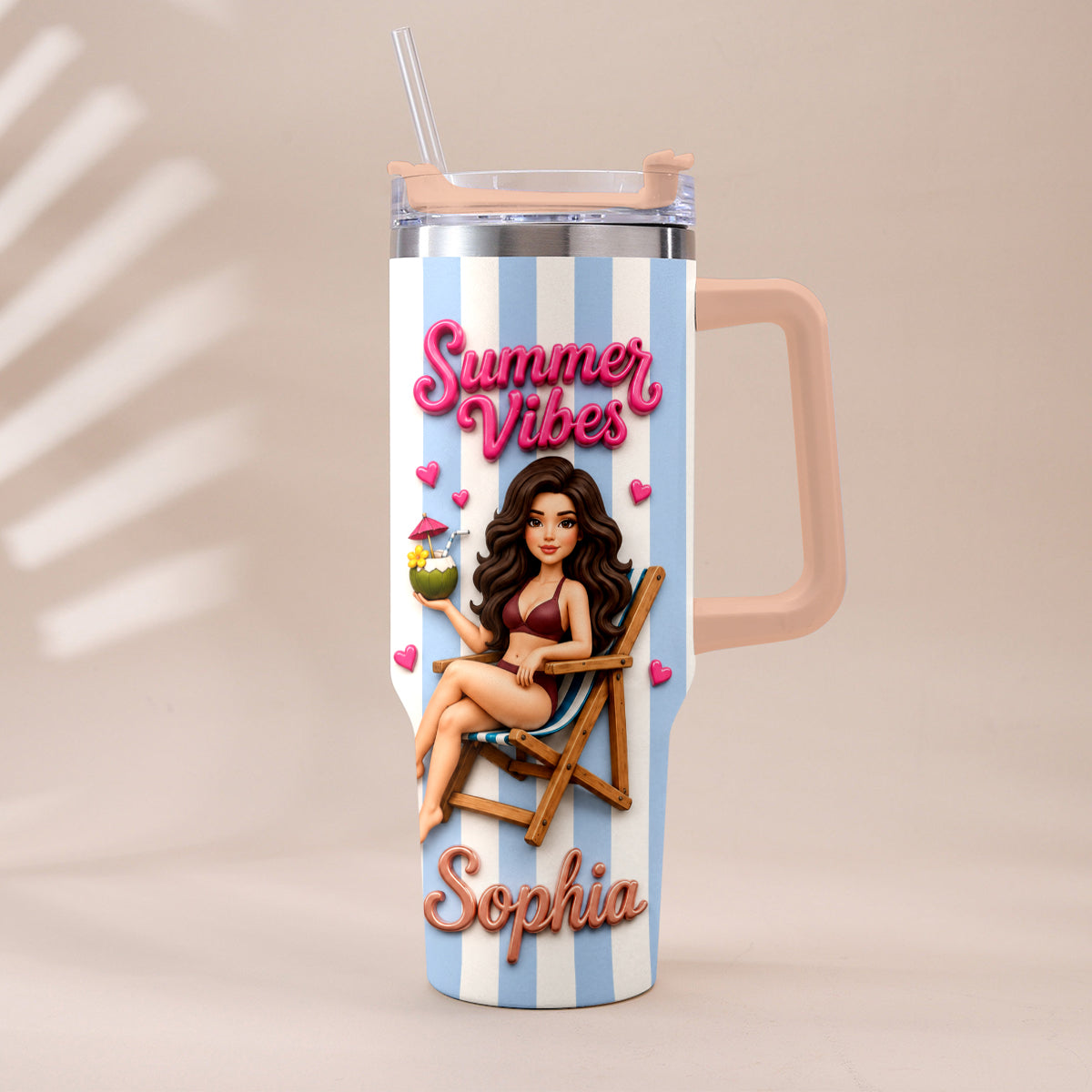 Beach Lovin' Girl - Personalized Sea Lover Tumbler With Plush Charm