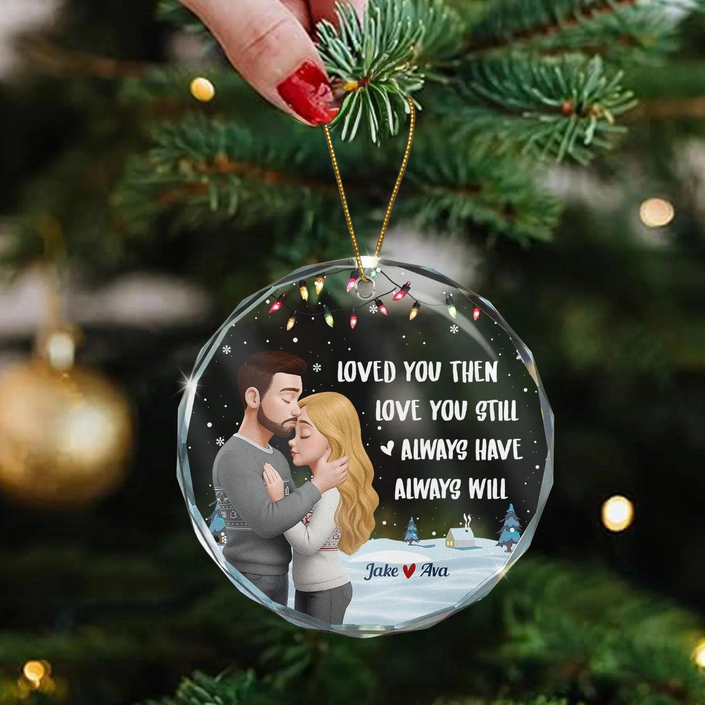 Crystal Ornament with Hugging Couple Design | Clear Printing & Premium Finish, Romantic Gift for Lovers