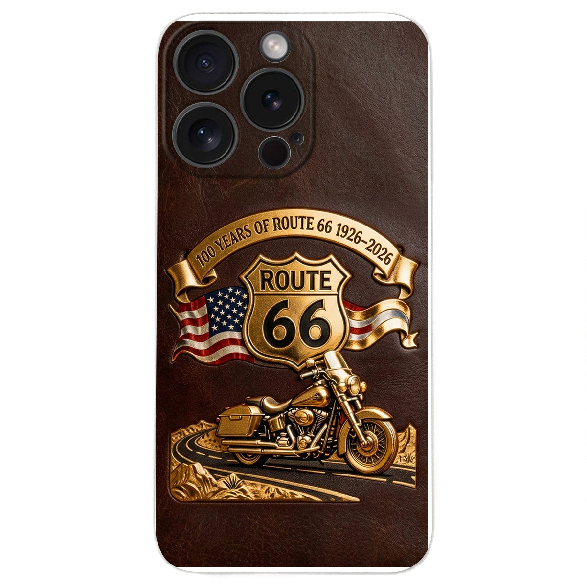 100 Years Of Route Personalized Gifts For Bikers - Personalized Biker 3D Embossed Leather Phone Case