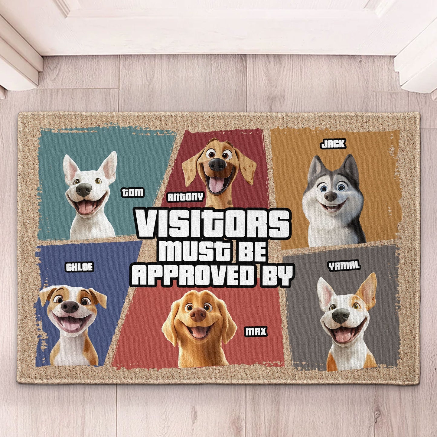 Visitors Must Be Approved By Funny Personalized Dog Doormat – Custom Pet Welcome Mat for Dog Owners