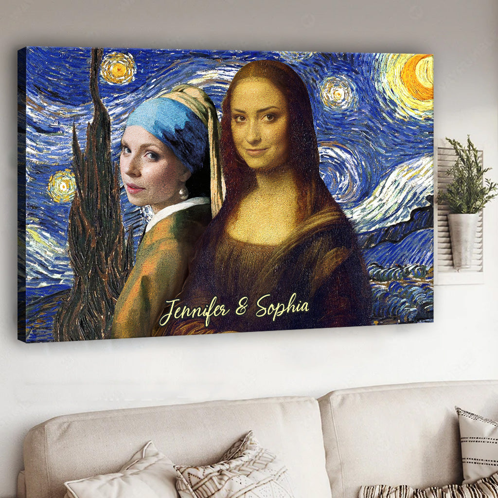 Bestie Selfie Mona Lisa Girl With Pearl Earrings - Personalized Bestie Canvas And Poster