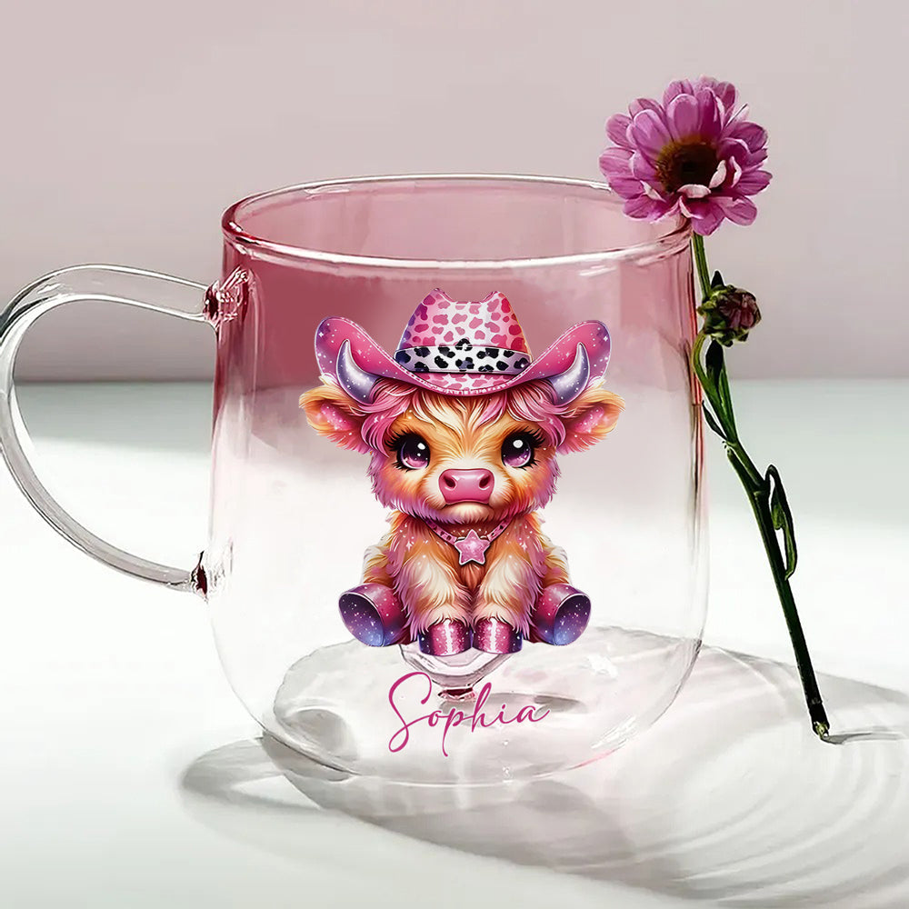 Cute Highland Cow - Personalized Highland Cow Gradient Glass Mug