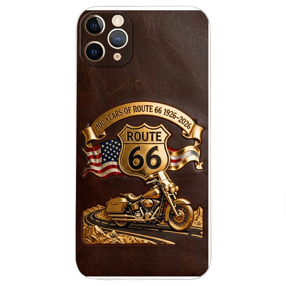 100 Years Of Route Personalized Gifts For Bikers - Personalized Biker 3D Embossed Leather Phone Case
