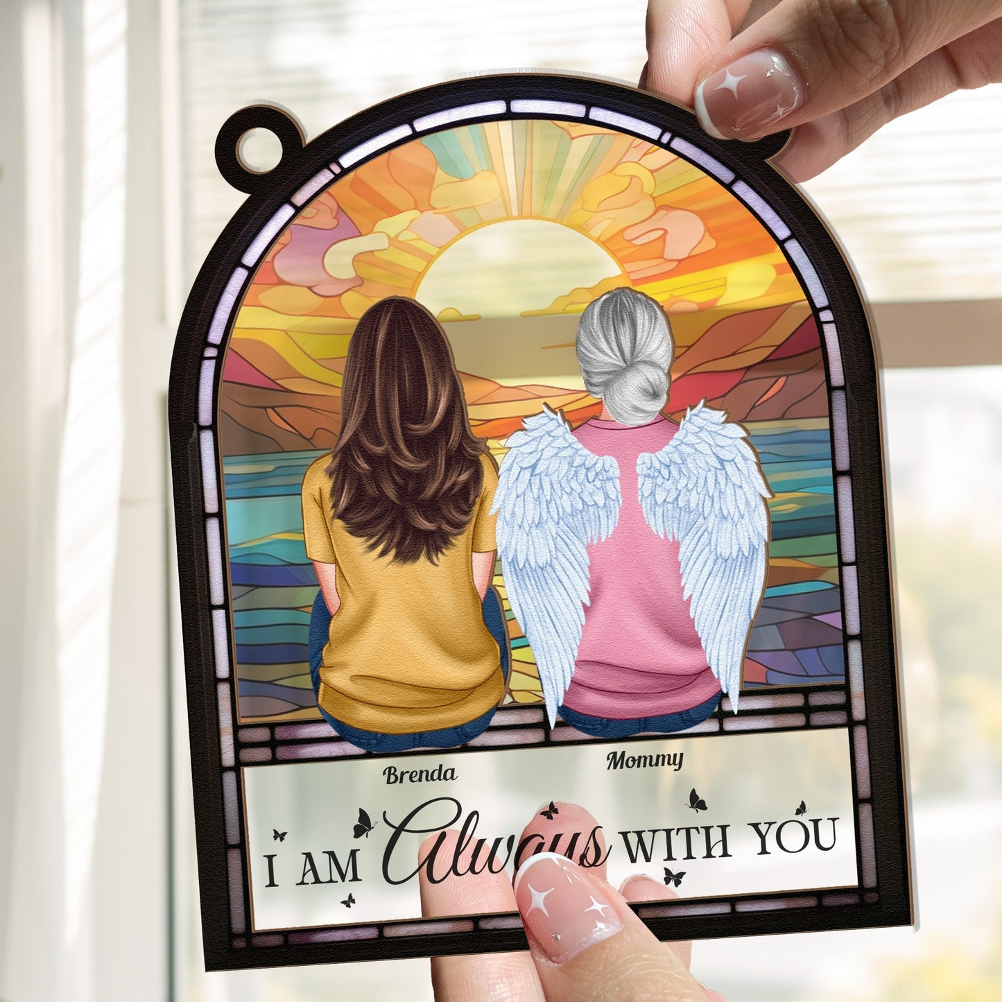 Wood & Acrylic Layered Ornament | “I Am Always With You” Sunset Angel Memorial Gift for Loved Ones
