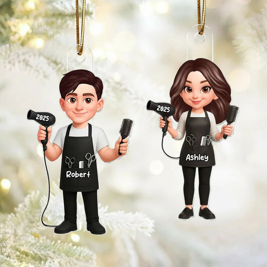 Personalized Acrylic Ornament for Hairdressers – Custom Hair Stylist Couple Design, Festive Decor & Unique Christmas Gift