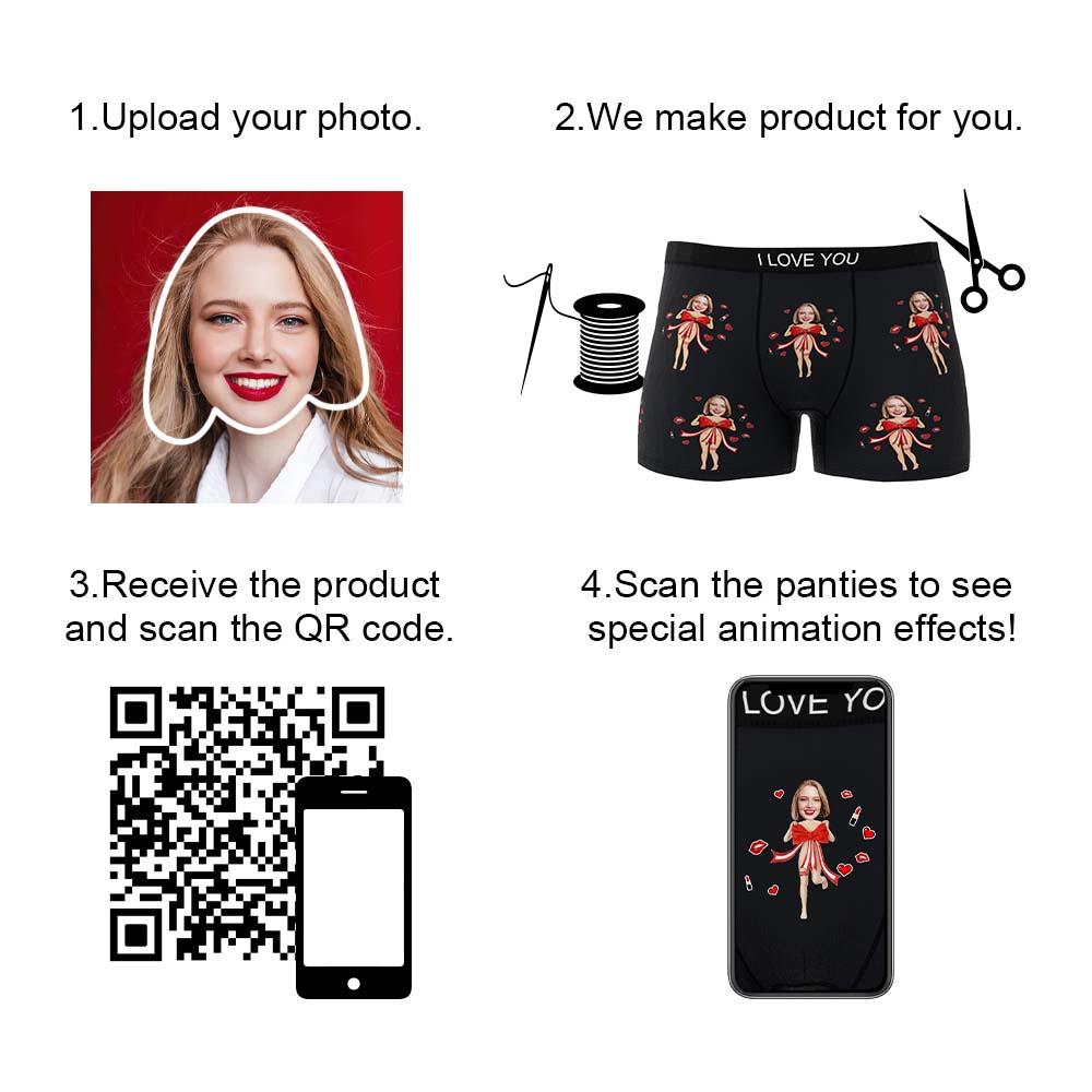 Custom Photo Boxer Red Bow AR View - Personalized Couple Men's boxer briefs