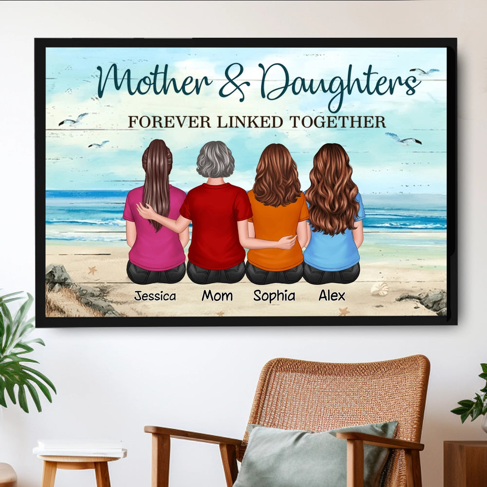 Custom Mother and Daughters Beach Poster, Back View Wall Art Keepsake, Sentimental Unique Gift for Moms on Any Occasion