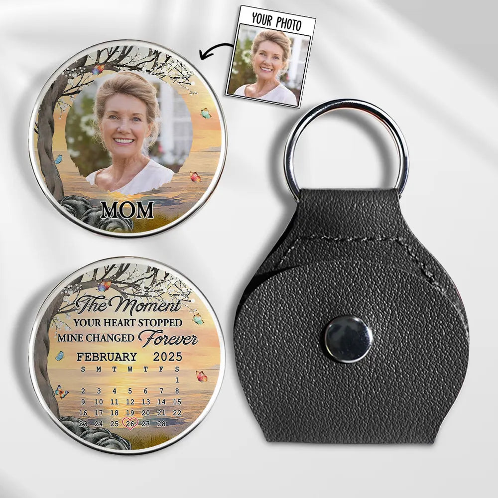 Personalized Pocket Hug with Photo Memorial for Mom, Sunset Tree Design, Unique Keepsake Gift From a Child
