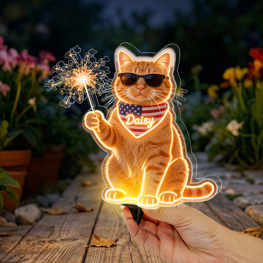 Celebrate 4th Of July - Personalized Cat Solar Acrylic Light
