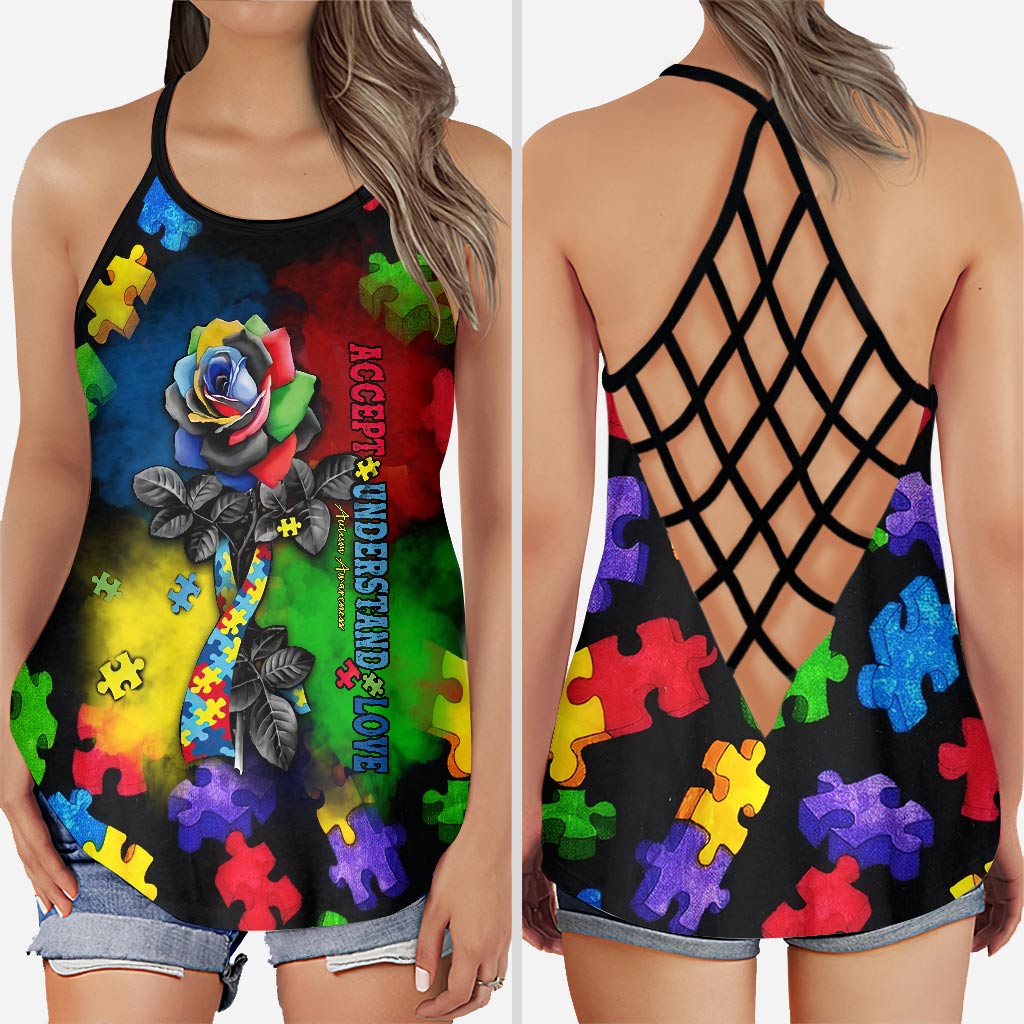 Autism Love - Autism Awareness Cross Tank Top 0921