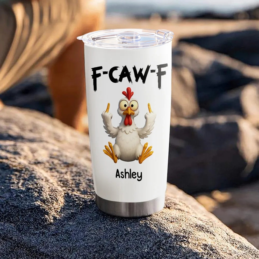 Personalized Insulated Travel Tumbler with Funny Work Vocabulary Chicken Design, Unique Creative Gift for Coworkers