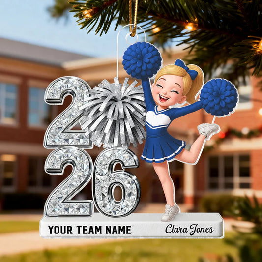 Personalized Cheerleader Acrylic Ornament with Year & Team Name, Sparkling School Spirit Keepsake, Unique Graduation Gift