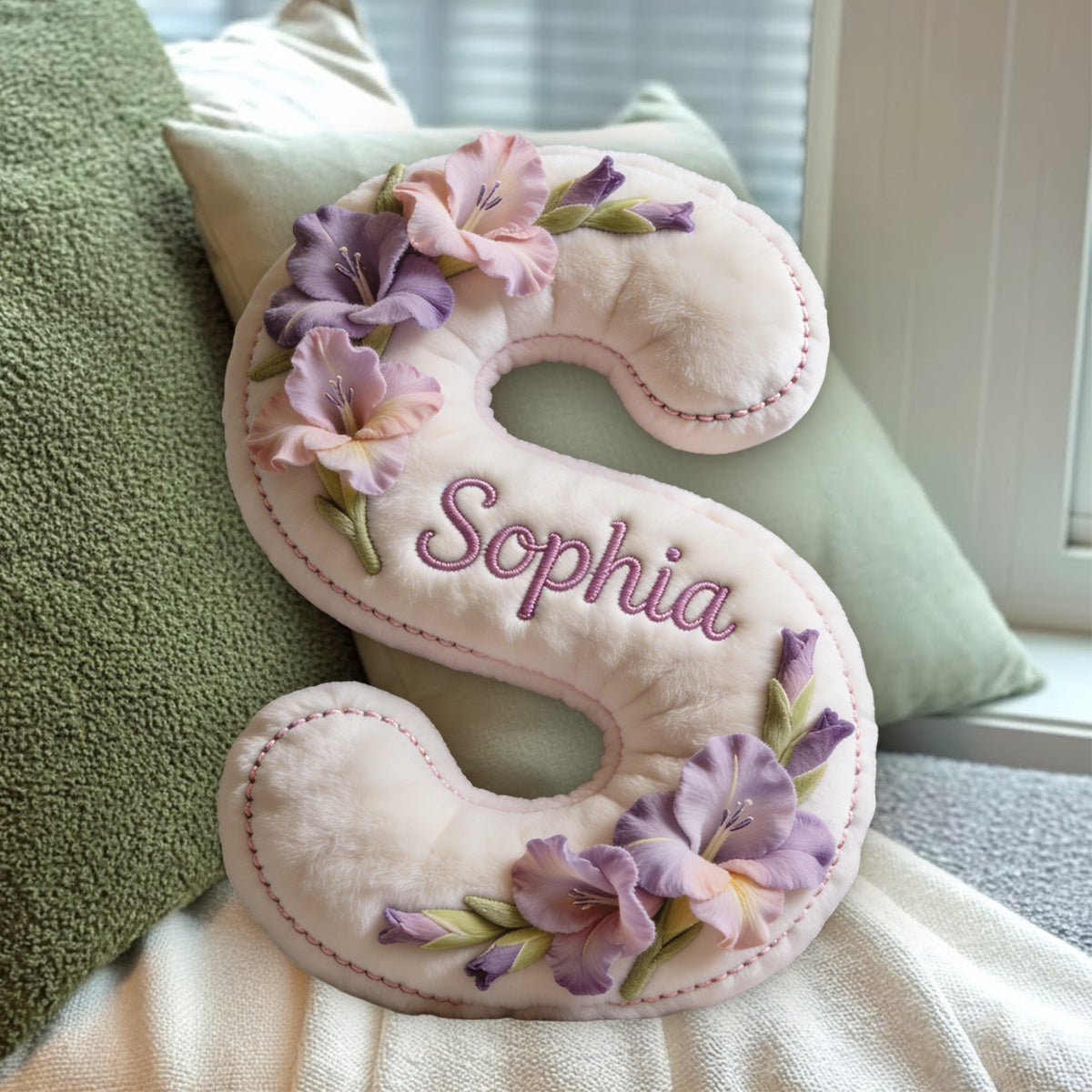 Any Photo Birth Flower Initial Name Letter - Personalized Self Love Premium Faux Fur Pillow