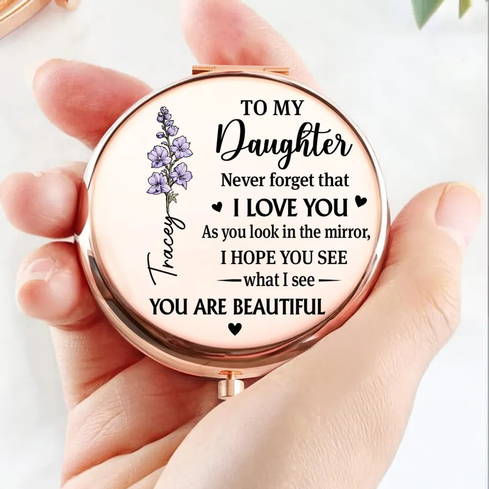 Personalized Daughter Message Metal Compact Mirror Floral Quote Pocket Keepsake Unique Gift for Daughter