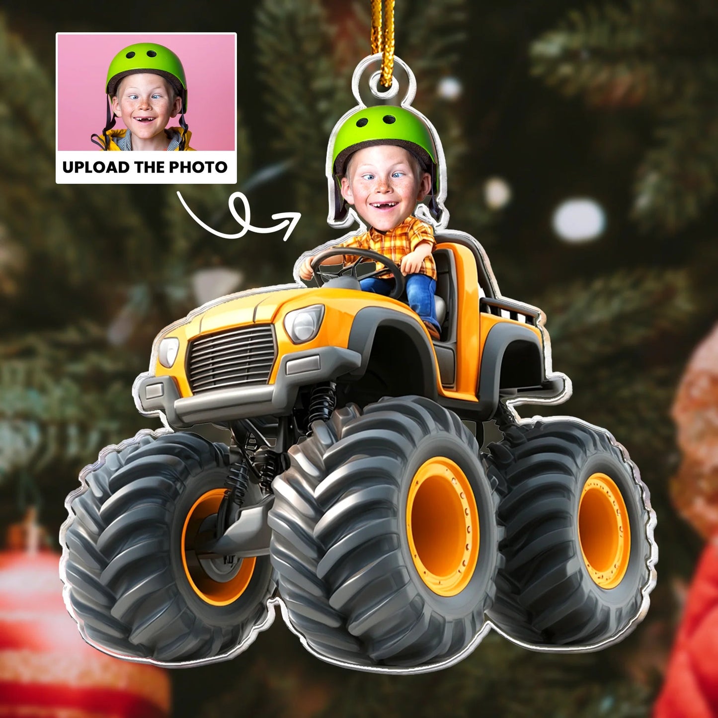 Off-Road Truck Acrylic Ornament with Customizable Photo, Playful Design for Room Décor, Gift-Ready for Children