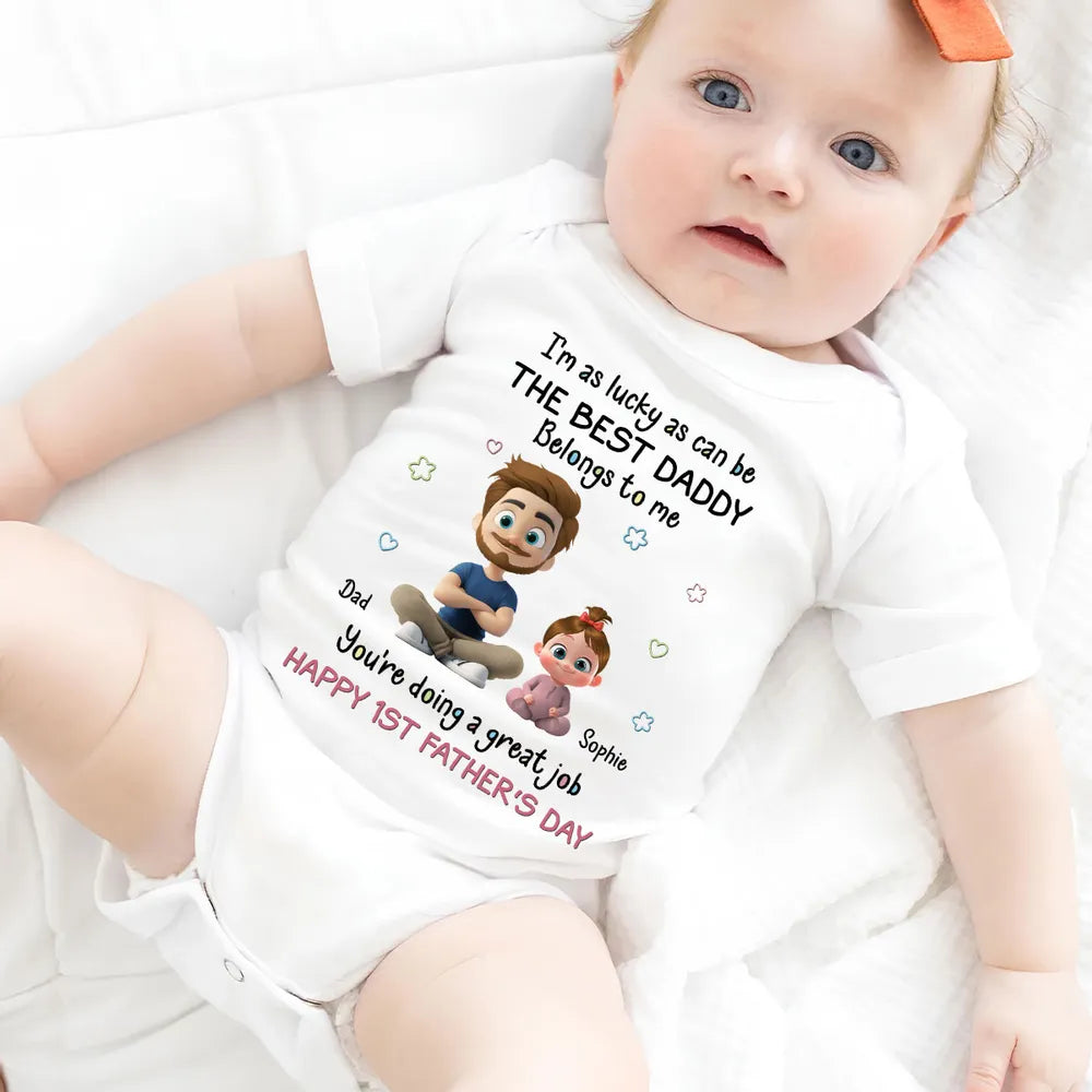 Short Sleeve Baby Onesie Personalized for New Dad, Sweet Father & Baby Illustration, Heartwarming First Father's Day Gift