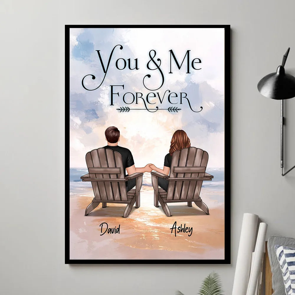 You & Me Forever Couple Poster, Personalized Beach Sunset Wall Decor, Sweet Romantic Gift for Couple