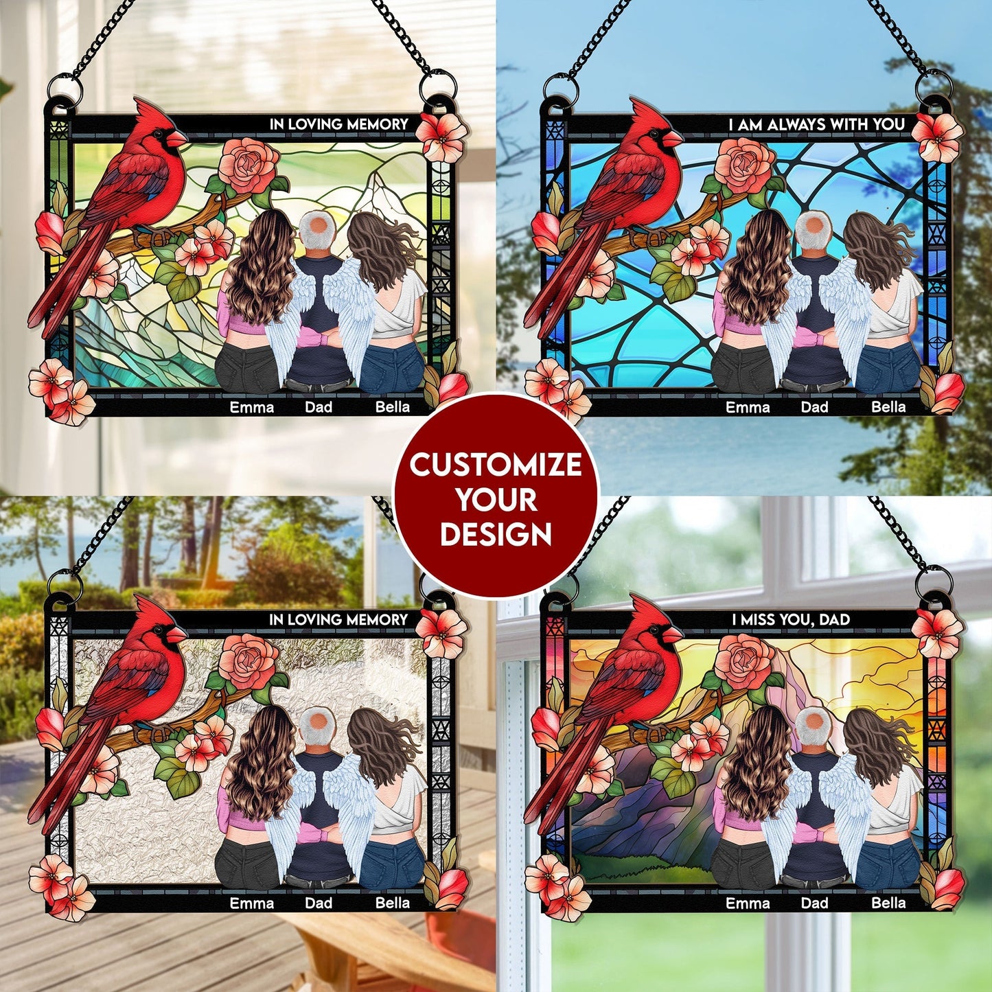 I Am Always With You Wood and Acrylic Layered Ornament – Cardinal and Angel Family Memorial Keepsake