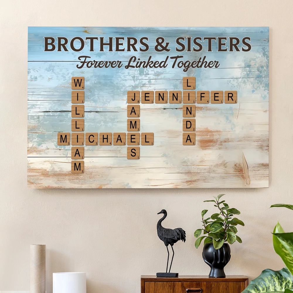 Personalized Brothers & Sisters Poster – Custom Name Crossword Wall Art, Heartwarming Sibling Gift & Unique Home Decor