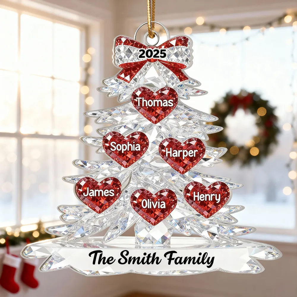 Personalized Acrylic Ornament Crystal Tree With Heart Names, Sparkly Family Keepsake Decor, Unique Gift