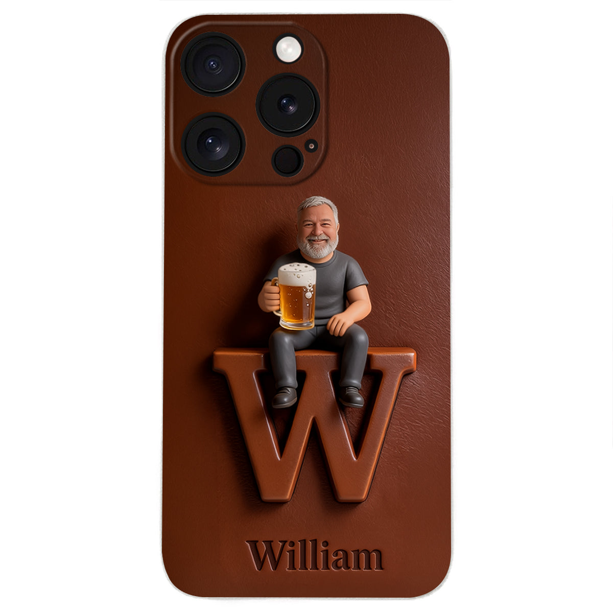 Custom Any Photo - Personalized Beer 3D Embossed Leather Phone Case