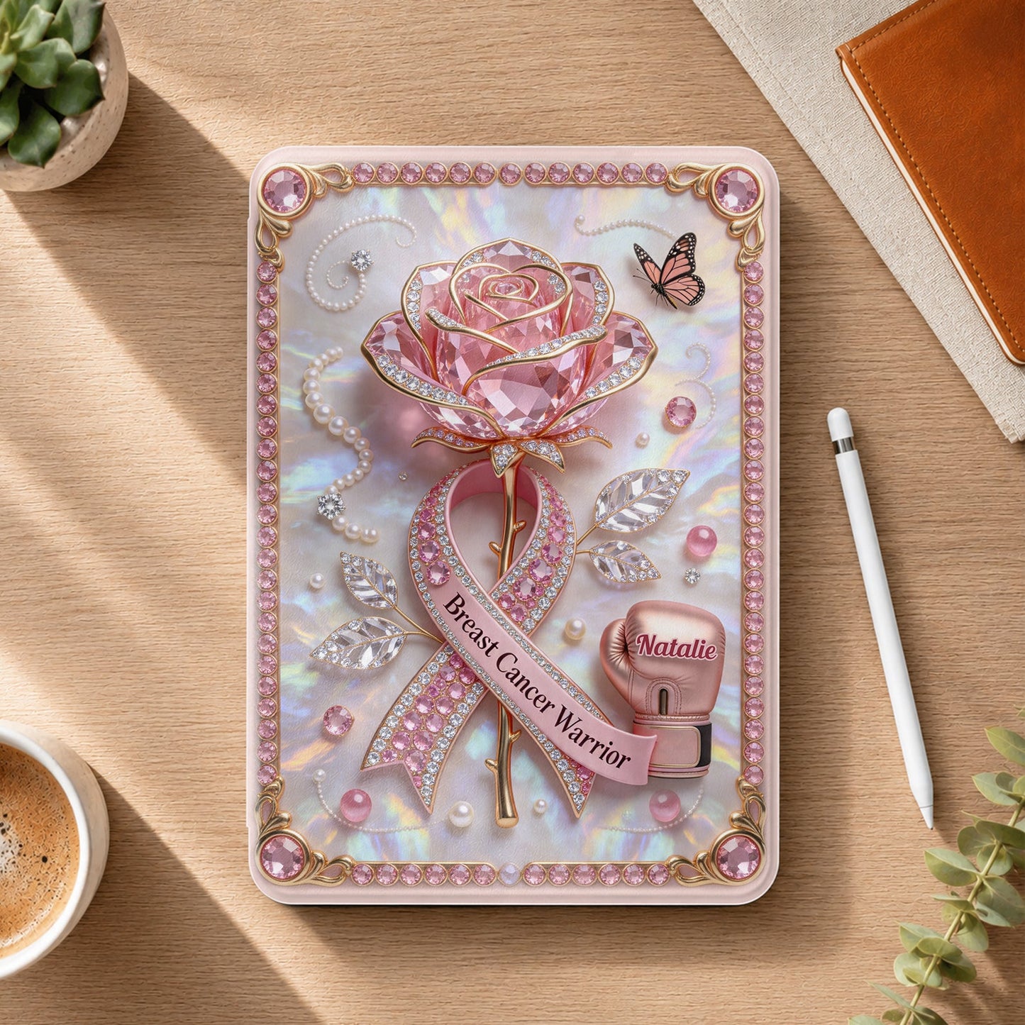 Faith Hope Love - Personalized Breast Cancer Awareness Tablet Cover With Pen Slot