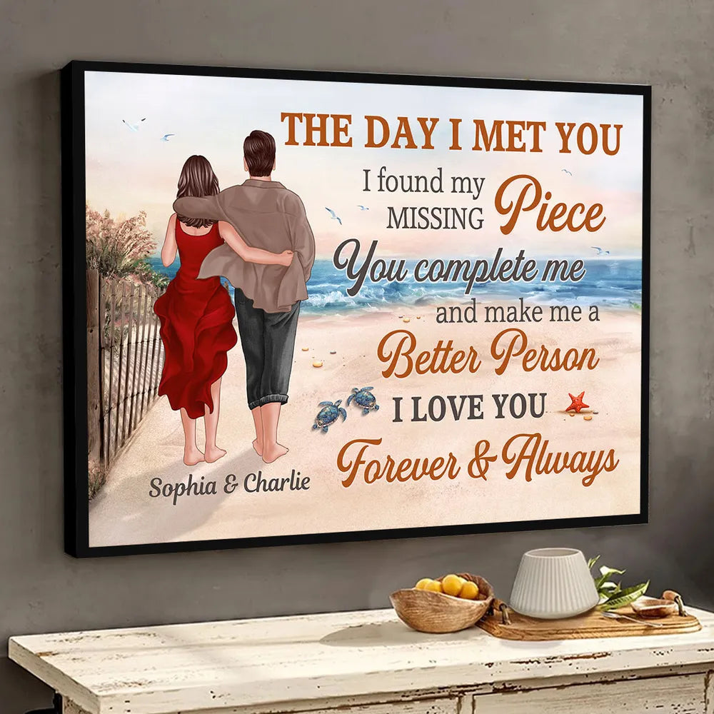 Valentine's Day Couple Embrace on the Beach – Custom Posters, Plaques, Keychains, Ornaments, Pillows & More