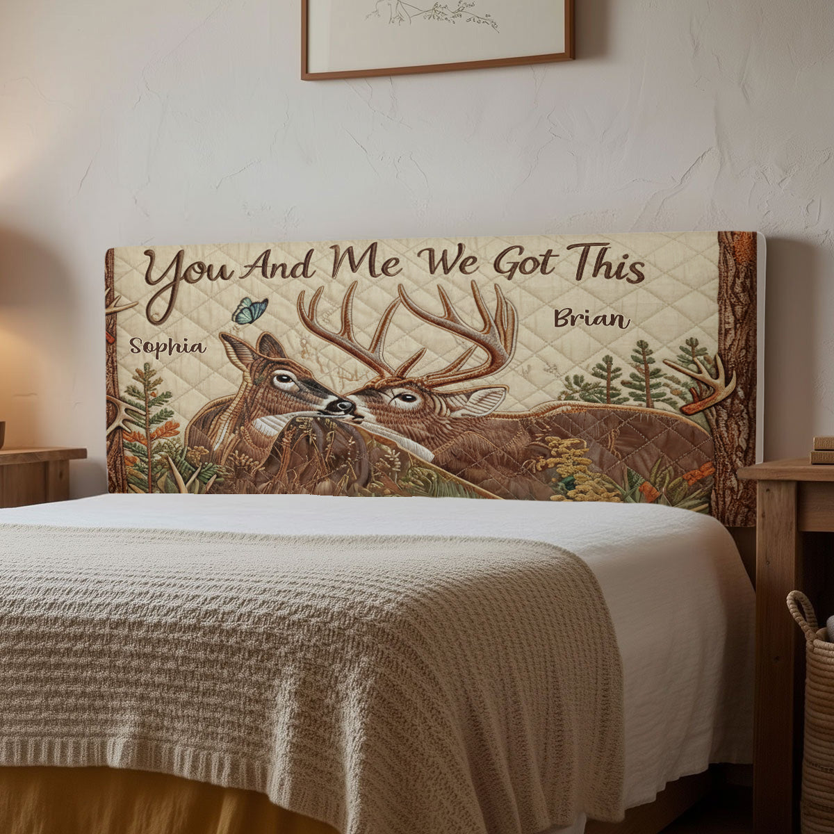 Deer Couple - Personalized Hunting Headboard Slipcover