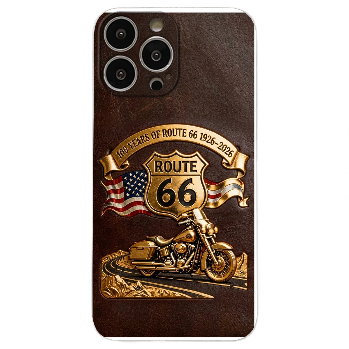 100 Years Of Route Personalized Gifts For Bikers - Personalized Biker 3D Embossed Leather Phone Case