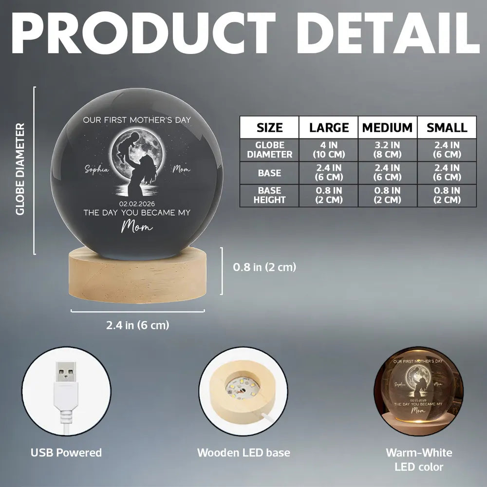 Personalized Globe Lamp with Custom Moon Phase for New Mom, Mother Holding Baby Silhouette, Unique First Mother's Day Gift