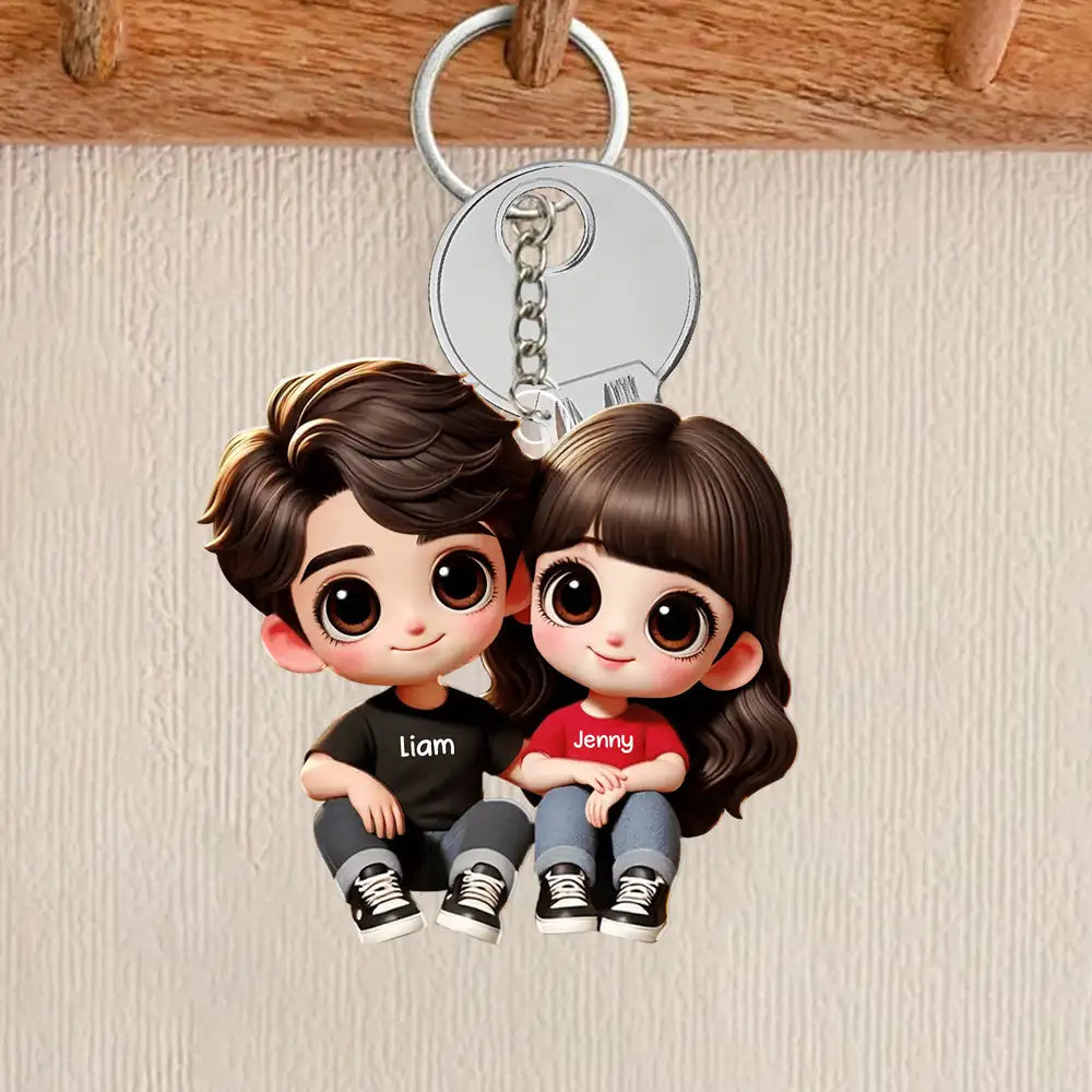 Custom Couple Sitting Keychain – Personalized Acrylic Keychain for Lovers – Sweet Anniversary or Valentine’s Day Gift