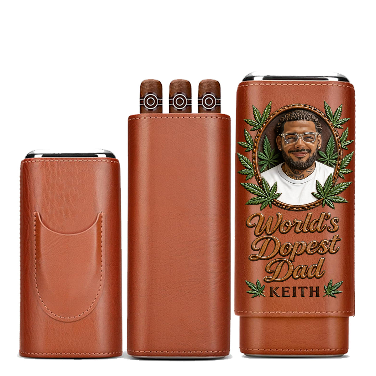 Cannabis Enthusiast, World's Dopest Dad - Personalized Weed Leather Pre-roll Humidor Case