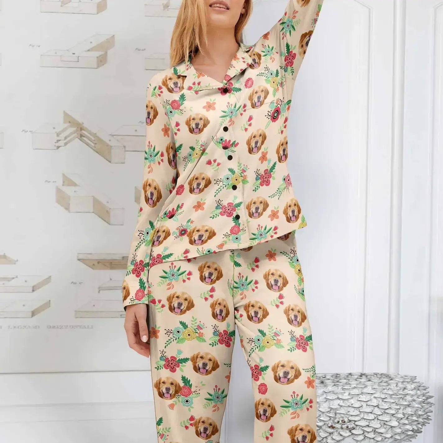 Custom Pet Face Flower - Personalized Photo Women's Pajamas Set- Ideal for You or as a Gift