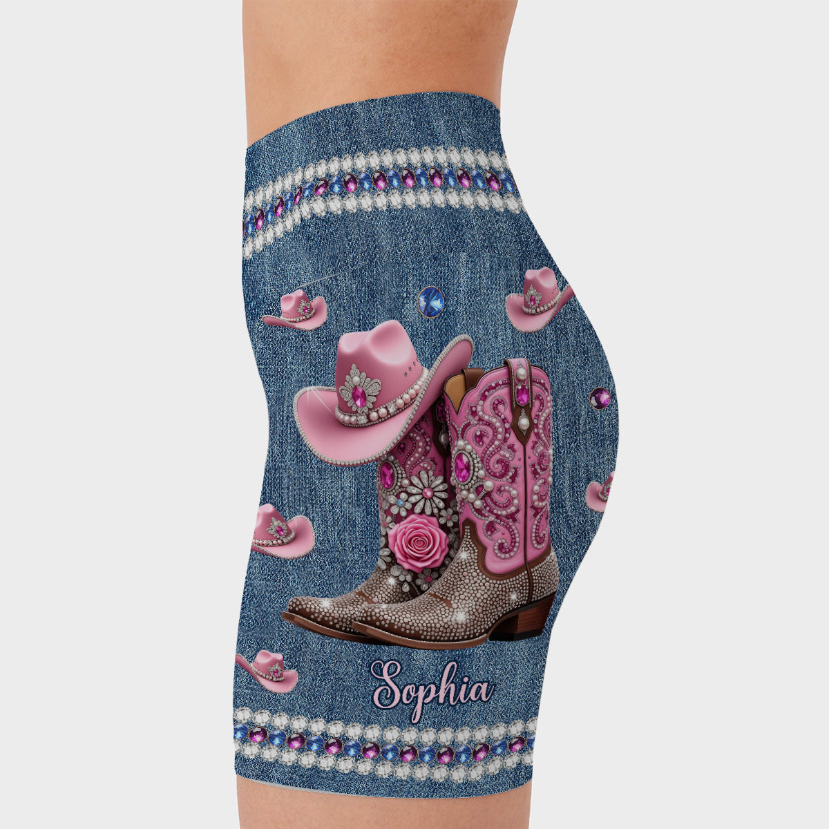 Cool Cowgirl - Personalized Cowgirl High-Waisted Biker Shorts