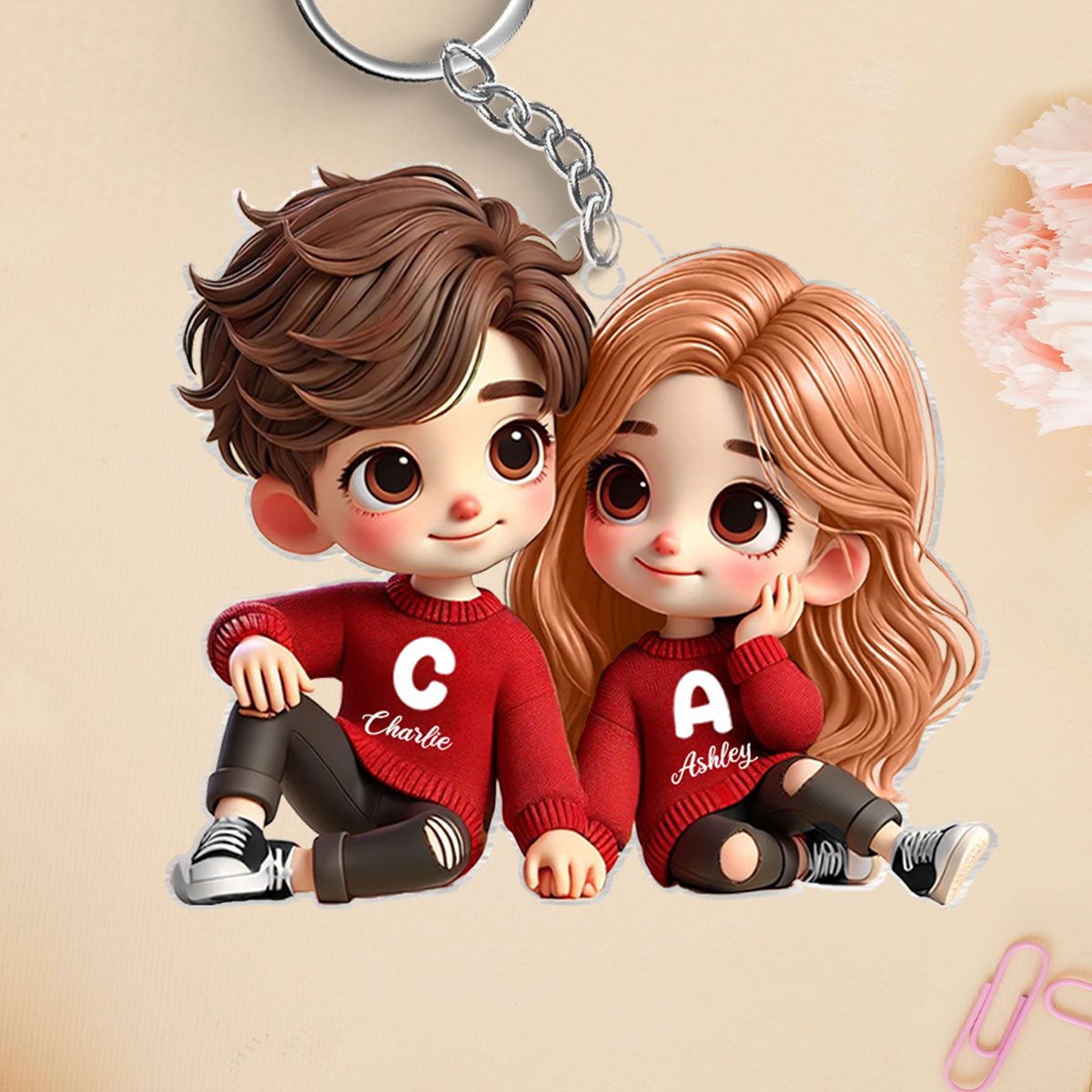 Personalized Cartoon Couple Acrylic Keychain, Creative Keepsake Gift for Anniversaries
