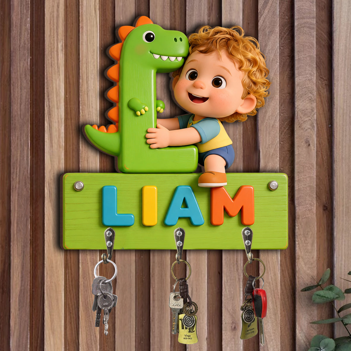 Dinosaur Alphabet Letter & Custom Photo - - Personalized Kid Custom Shaped Hanging Rack