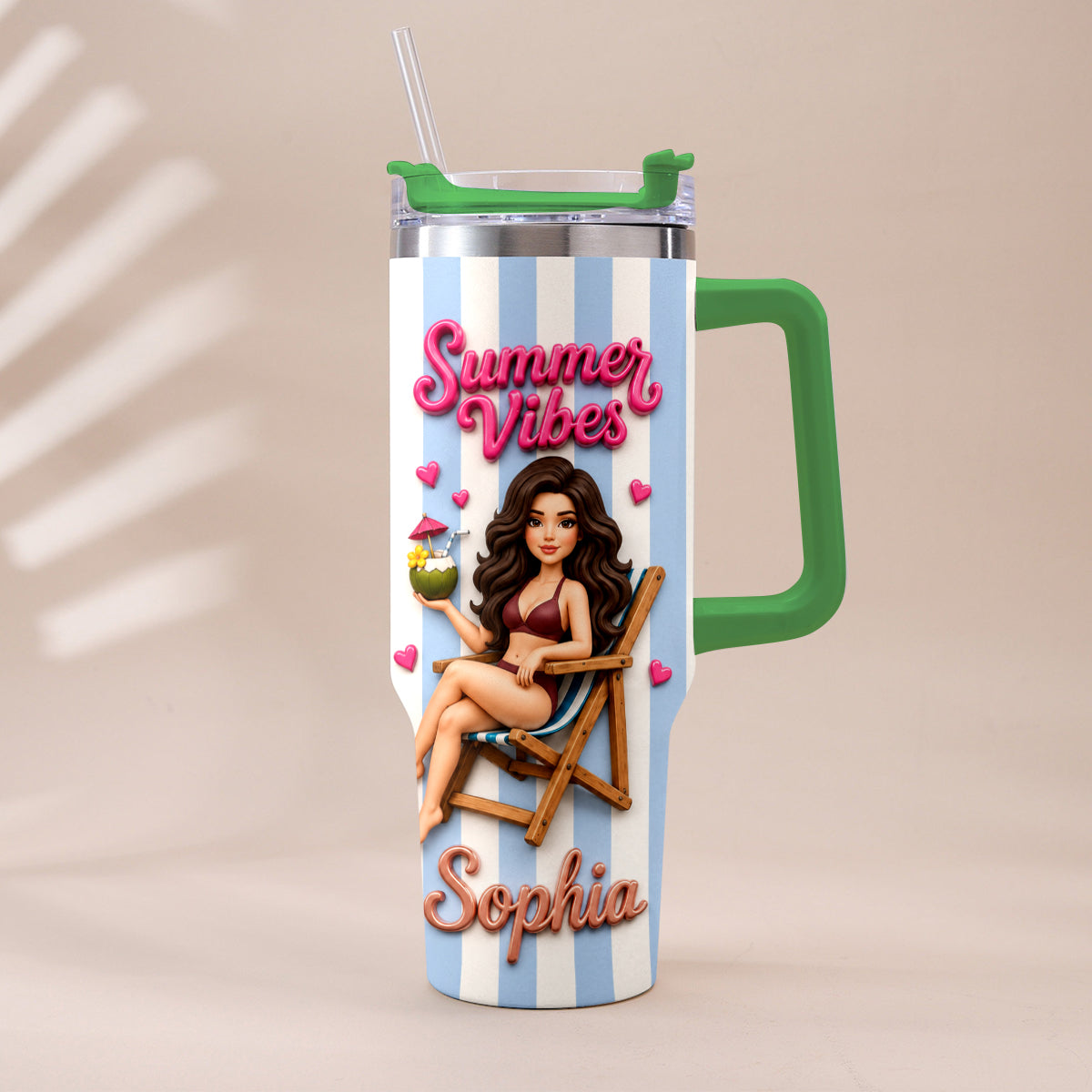 Beach Lovin' Girl - Personalized Sea Lover Tumbler With Plush Charm