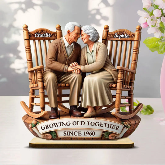 Growing Old Together Wooden Plaque – Personalized Anniversary Gift for Couples